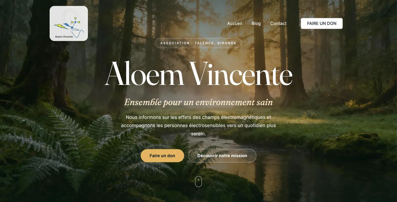 Page d’accueil de l’association Aloem Vincente