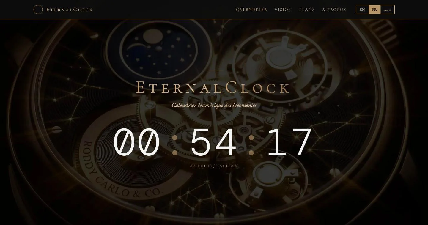 Page d’accueil d’EternalClock